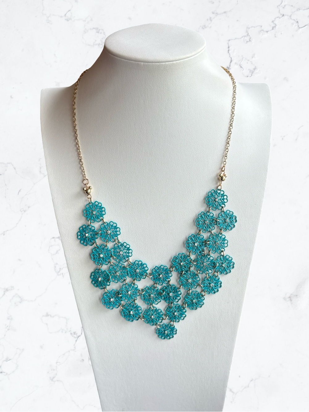 Disney Teal Floral Cluster Necklace with Gold Chain